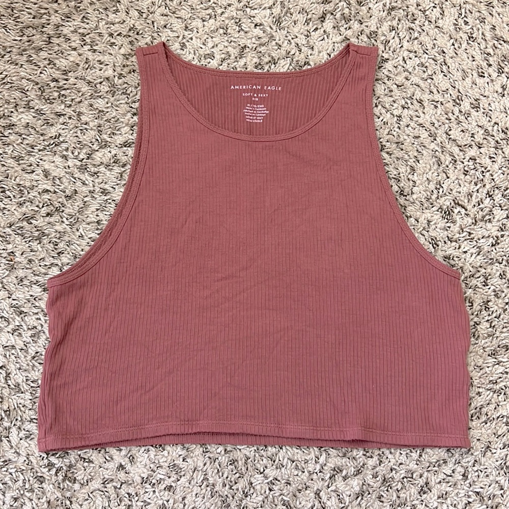 American Eagle Soft & Sexy Ribbed High Neck Cropped Tank